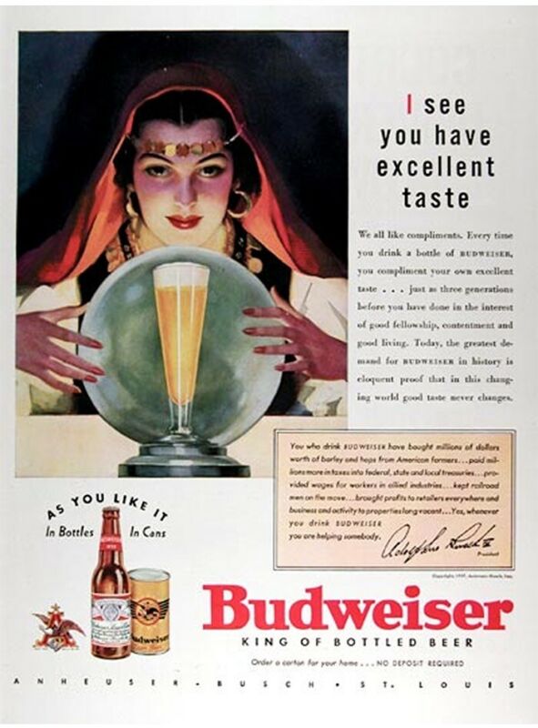 1937 BUDWEISER BEER Genuine Vintage Advertisement ~ Fortune Teller AD