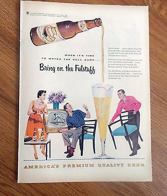 1955 Falstaff Beer Ad  Watching the Baseball Game on TV Television