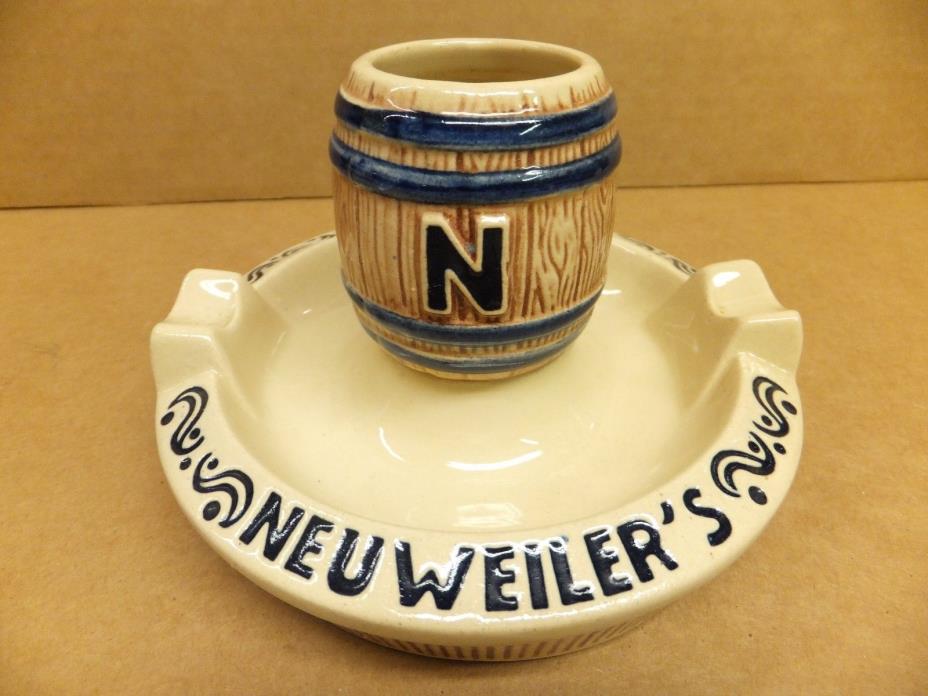 Vintage Neuweiler's Beer Ceramic Ashtray Matchstick Toothpick Holder Neuweiler