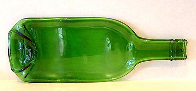 Wine Bottle Green Glass Flattened Decorative Tray Ashtray