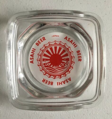 Asahi Glass Ashtray Japan Beer Brewery (E4L) Red White Clear Rising Sun Rare