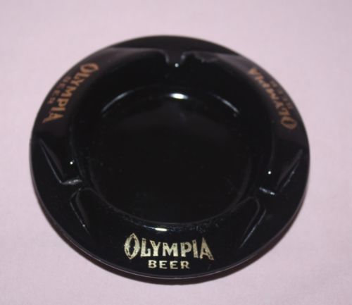VINTAGE COLLECTIBLE  ADVERTISING OLYMPIA BEER  - ASHTRAY BLACK GLASS