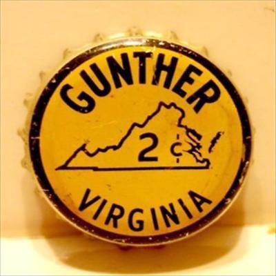 Gunther Of Virginia  Beer Bottle Cap Tax 2 Cents