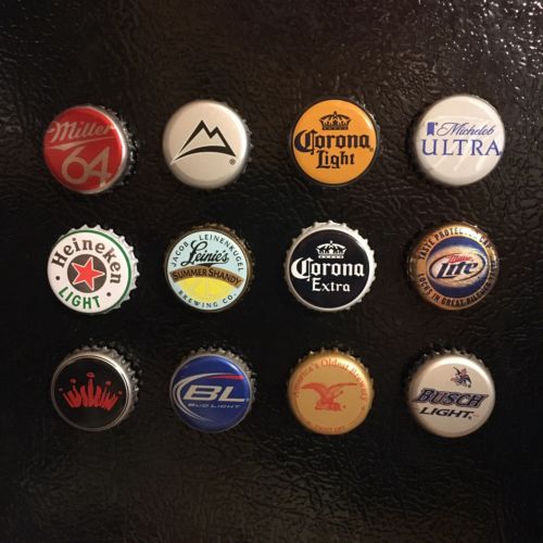 12 Beer Bottle Cap MAGNETS - Corona, Michelob Ultra, Heineken, Miller, Busch