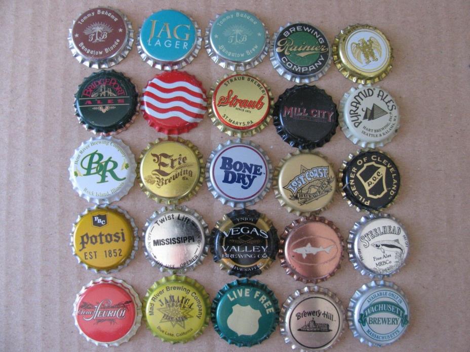 25 UNUSED MOSTLY MICRO CRAFT BEER CAPS MANY  DISCONTINUED & OBSOLETE CROWNS