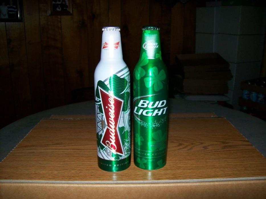 16oz.Budweiser & Bud Light Aluminum Bottles St Patric Day.2014 #502387 # 502385