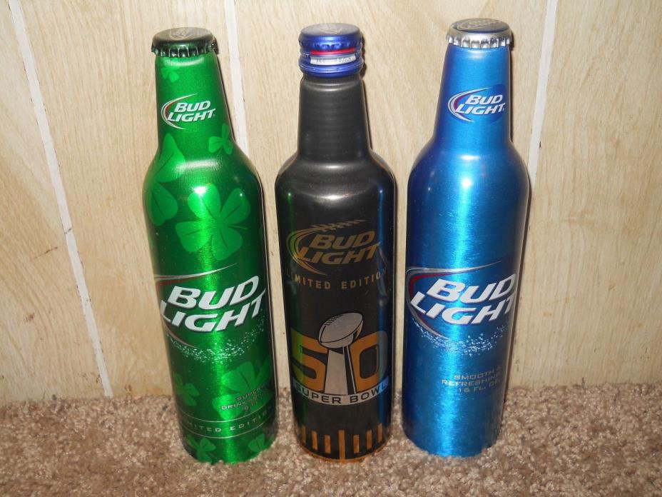 Bud light Aluminum Bottles Superbowl, St Patricks Day, Blue, Discontinued design