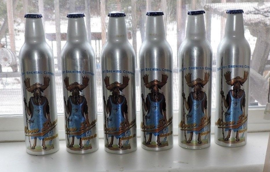 A 6 Pack MOOSE DROOL Aluminum Beer Bottles w/Caps Big Sky Brewing Missoula, MT