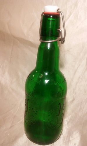 Vintage Grolsch Green Glass Pint Beer Bottle, Metal Flip Swing Top - EMPTY