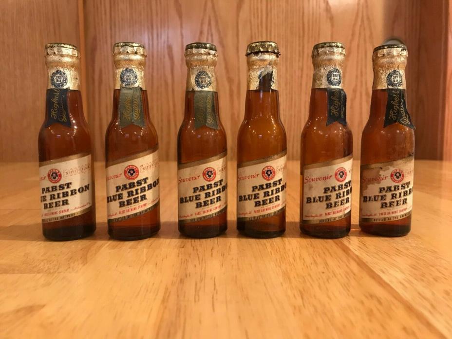 6 VINTAGE MINATURE  PABST BLUE RIBBON BEER  BOTTLES