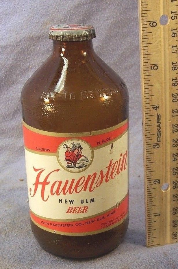 VINTAGE HAVENSTEIN STUBBY BEER BOTTLE GLASS WITH PAPER LABEL