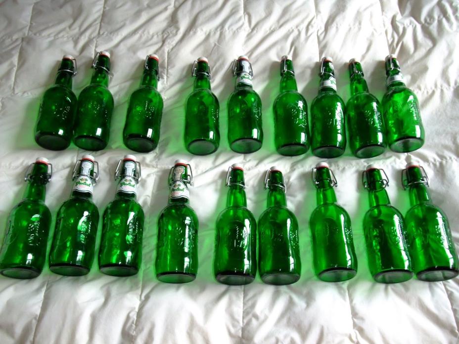 18 Vintage Grolsch bottles with stoppers 16oz 1 PT. Florida, Green, Beer makers!