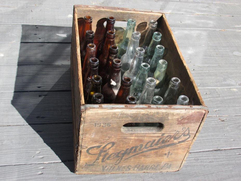 1936 STEGMAIER Wood Crate Wooden Box With 24 Original Embossed Glass Bottles