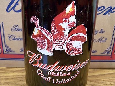 Budweiser, Quail Unlimited Glass Beer Bottle Empty, 1 - 64 Oz King Pitcher