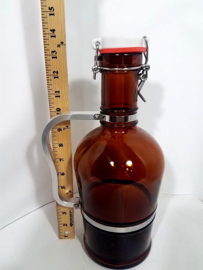 Muster Geschutzt 2 Liter Amber Brown Glass & Aluminum Handled Beer Growler