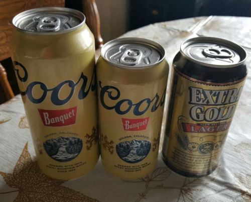 LOT - 3 COORS GOLDEN BANQUET & EXTRA GOLD 12 & 24 oz. Beer Can BOTTOM OPENED