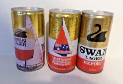 Vintage Lot of 3 Diff Swan Lager Export Australia Steel Beer Cans