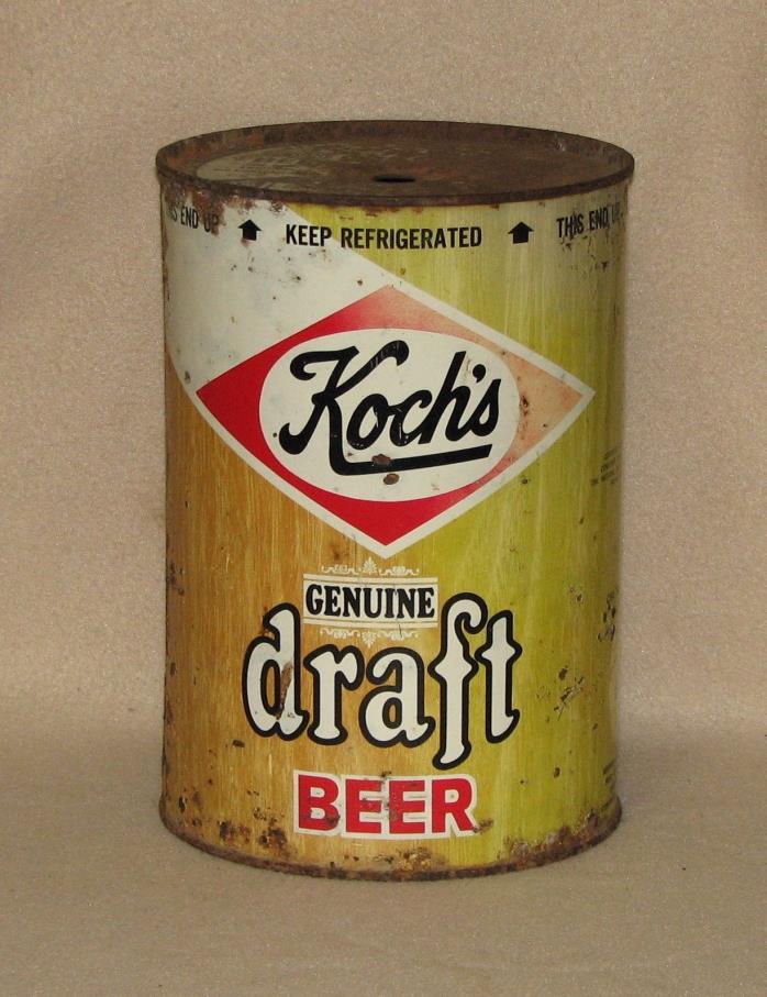 KOCH'S DRAFT GALLON FLAT TOP BEER CAN TOP OPENED FRED KOCH BREWERY DUNKIRK, NY