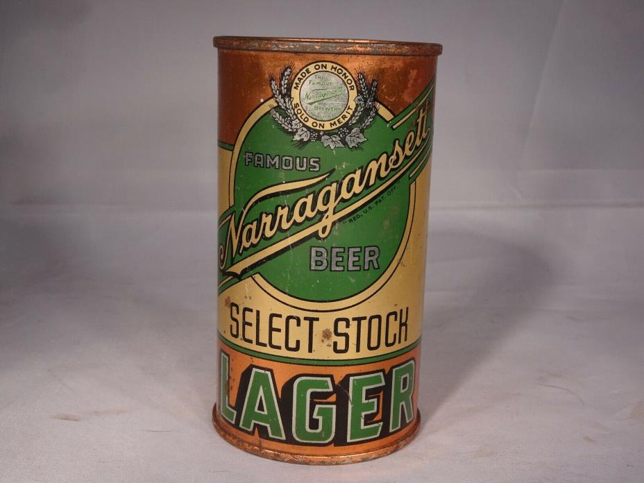 NARRAGANSETT SELECT STOCK LAGER - EARLY 1940'S 12OZ - FLAT TOP CAN - CRANSTON