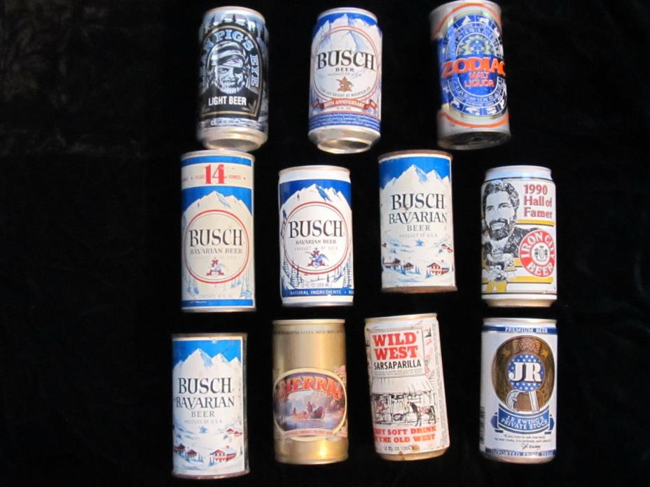 VINTAGE BUSCH BEER AND OTHER BEER COLLECTABLE BEER CANS  (LOT OF 11)