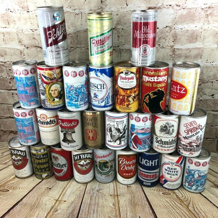 Vintage LOT OF 27 BEER CANS assorted pull tabs man cave