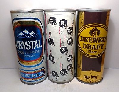 Lot of (3) 16 oz Straight Steel Pull Top Beer Cans Drewrys Crystal Steelers