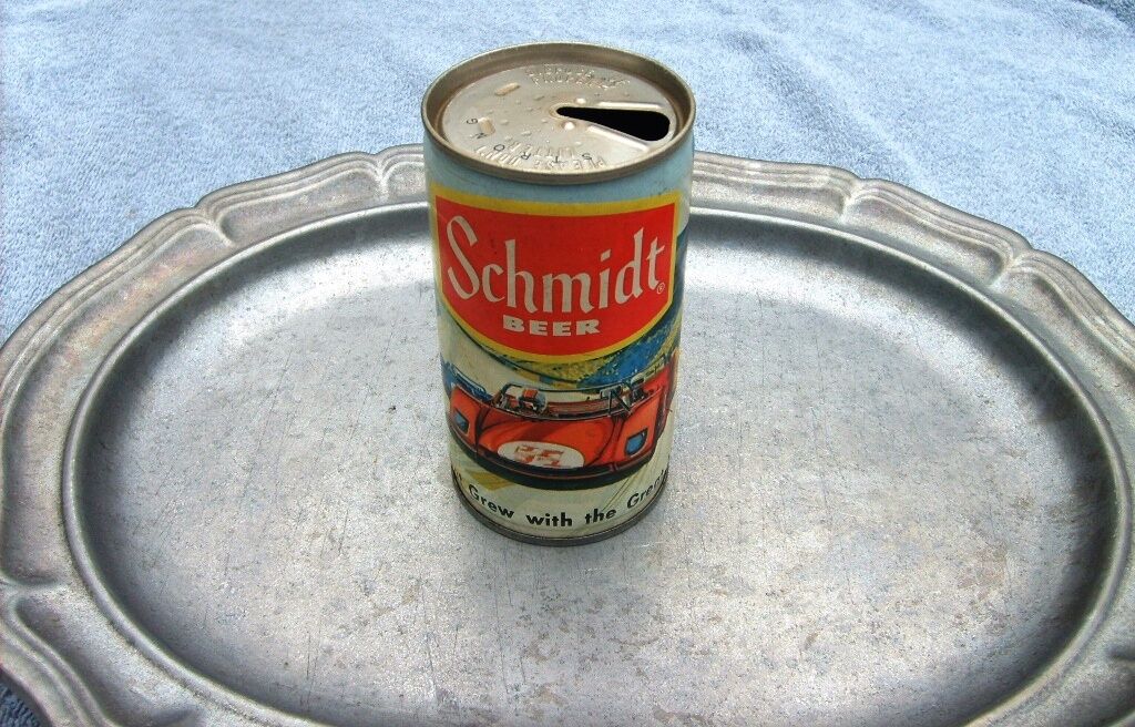 Vintage Schmidt Race Car Scene Steel Pull Tab Beer Can Empty 12 Ounces