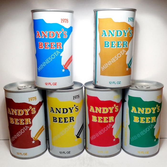 ANDY'S BEER Complete 1978 Minnesota S/S Pull Tab Beer Can Set (6) ( Nice !! )