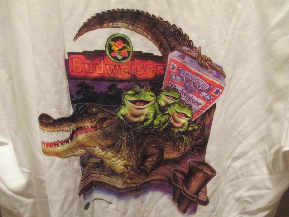 Vintage 1996 Budweiser Beer Aligator Frogs T Shirt XL Collectors White