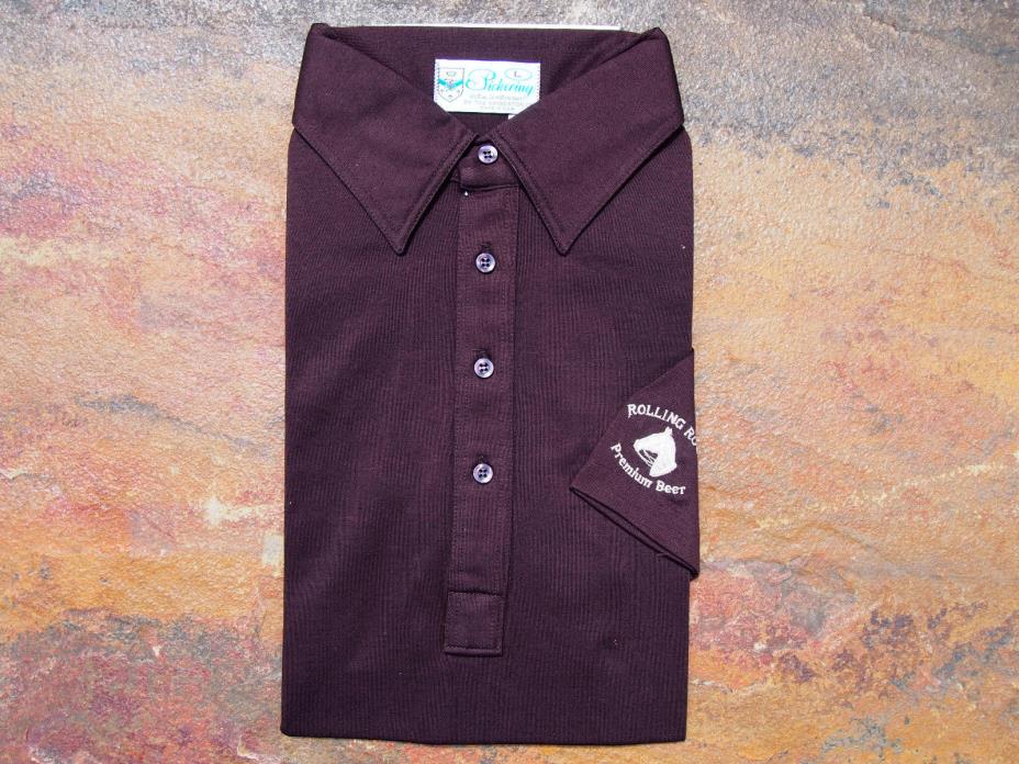 Vintage ROLLING ROCK Premium Beer Golf Polo Shirt by Pickering Sz Med Brown NOS