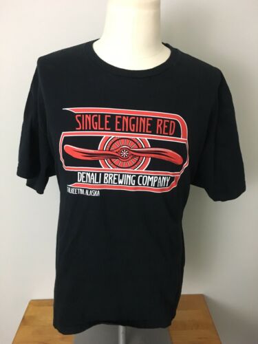 SINGLE ENGINE RED Denali Brewing Company TALKEETNA ALASKA T Shirt BLACK Sz XL
