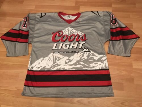 Rare COORS LIGHT BEER HOCKEY SILVER JERSEY Promo Rocky Mountains Men's Size XL