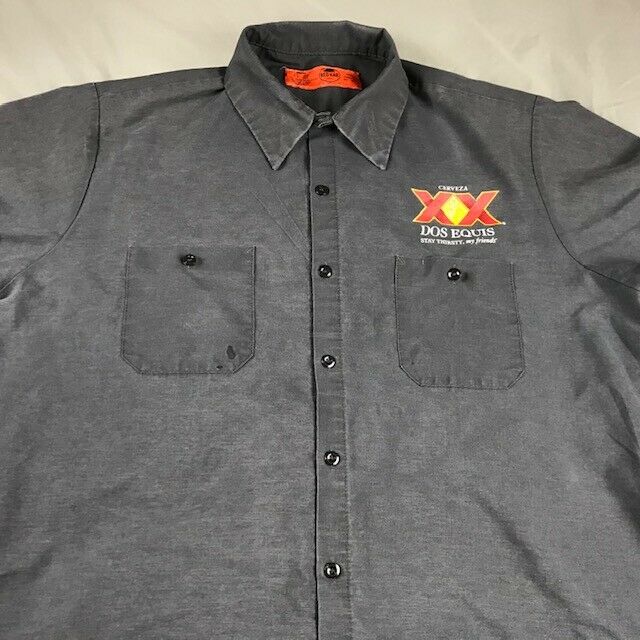 Red Kap Dos Equis Work Style Mens Button Down Short Sleeve Shirt XL Charcoal
