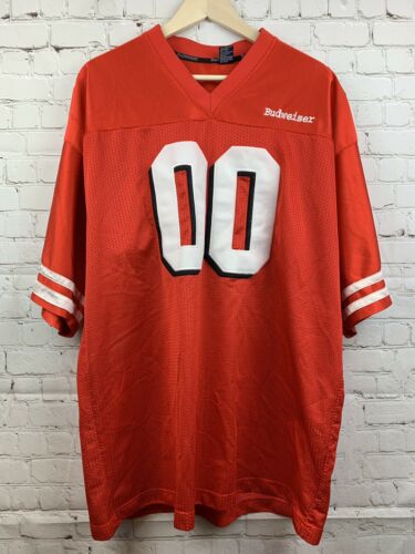 Men’s Vintage Budweiser Beer Football Jersey XL Red #00 Short Sleeve Jersey M0