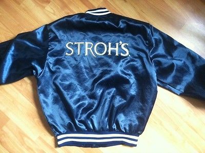 Stroh's Brewery Vintage 80's Satin Swingster Jacket L Spellout Detroit Beer Swag