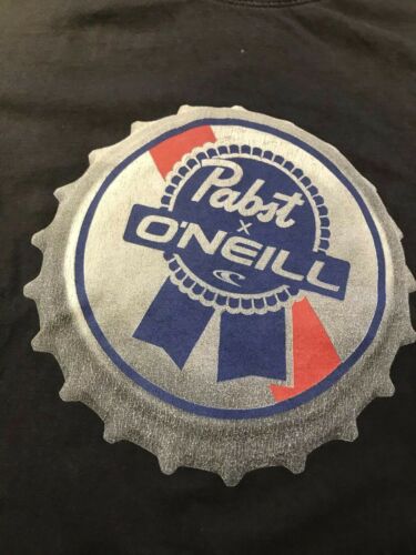 Pabst Blue Ribbon ONeill Adult Unisex Tee Shirt Large Black Retro Beer Liquor