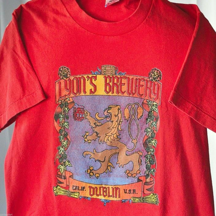 Lyons Brewery Dublin CA Vtg M/S T-Shirt Small Fit Lion NorCal Craft Beer USA