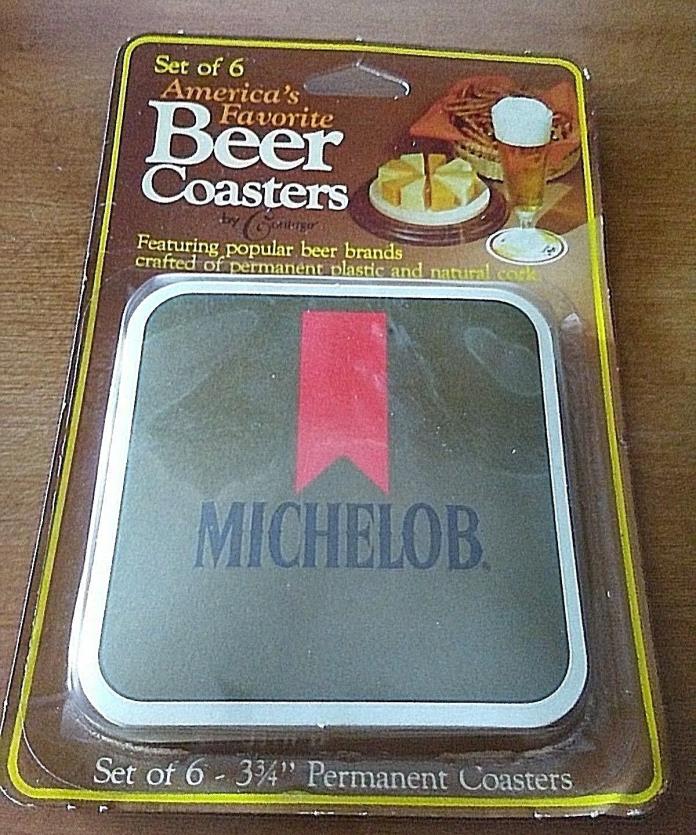 Michelob Vintage Beer Coasters Plastic Natural Cork Unopened Set of 6