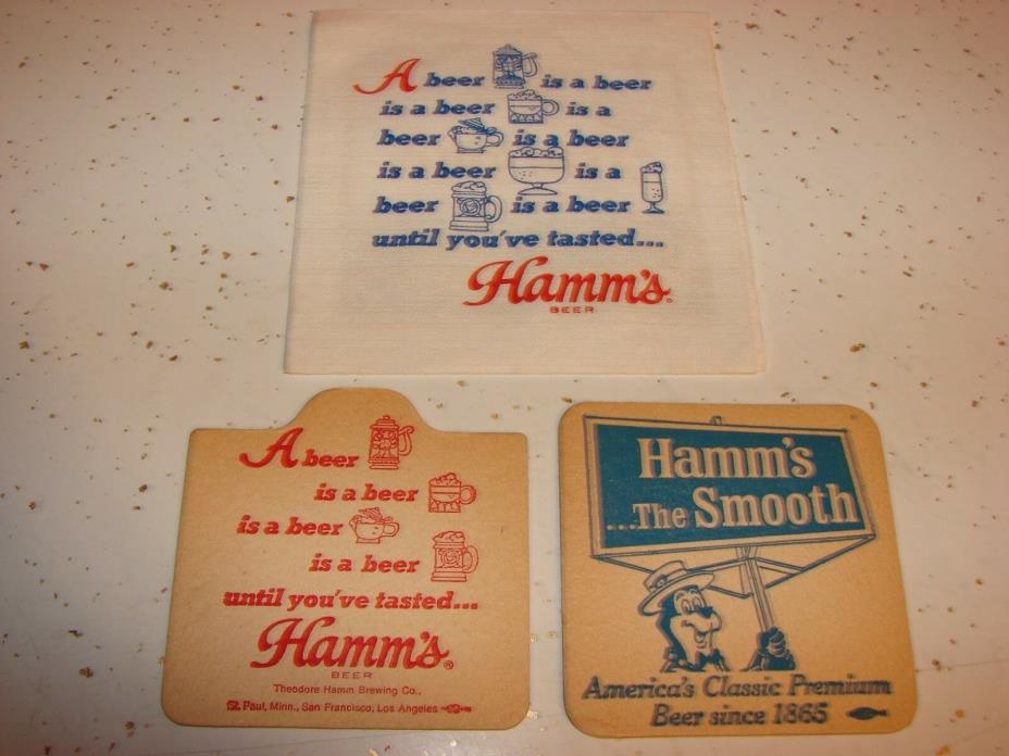 TWO VINTAGE HAMMS BEER 2 SIDED CARDBOARD BEER COASTERS THEODORE HAMM