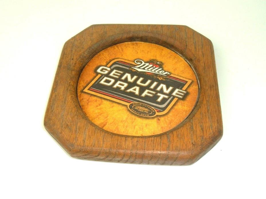 Vtg Wood Beer Drink Coaster with Miller Lite insert Man Cave Dad breweriana