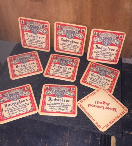 VINTAGE BUDWEISER  COASTERS 9 Total! Beechwood Aged! It's Worth It!