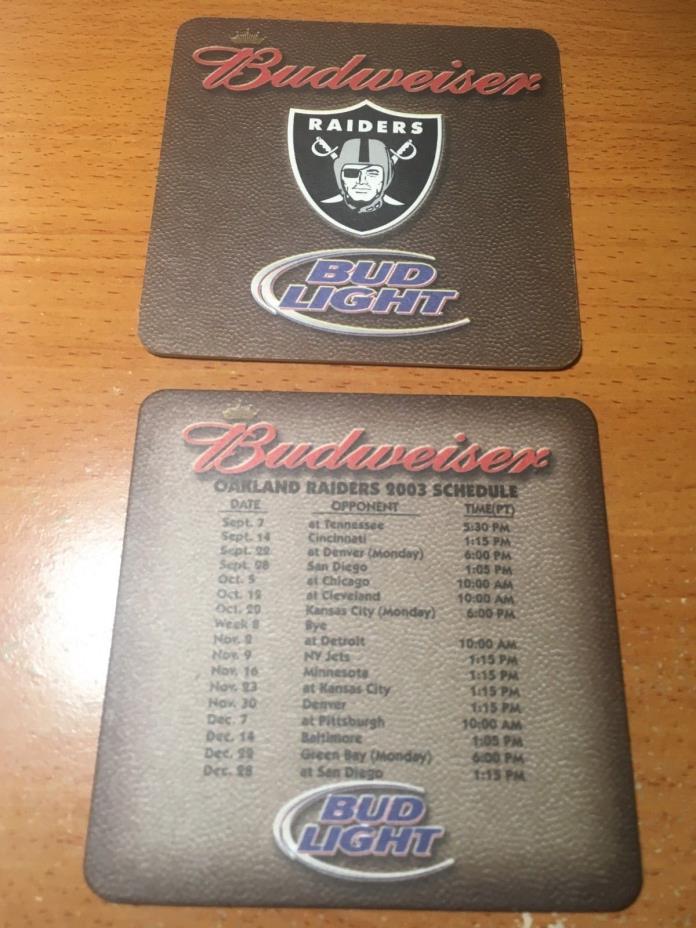 Beer Bar Coaster: BUDWEISER - Bud Light ~ 2003 Oakland Raiders Football Schedule