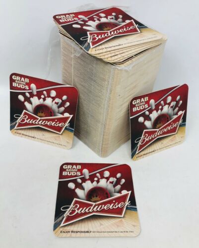 NEW LARGE LOT Budweiser Coasters - Grab Some Buds Coasters