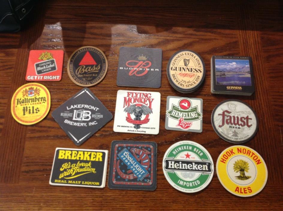 36 Assorted Beer Drink Coasters Faust, Budweiser, Carling Black Label, Breaker M