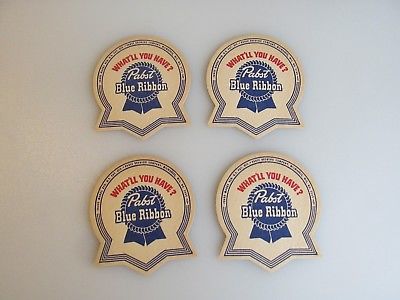 Drawer #3 Set Of Four Vintage Pabst Blue Ribbon Beer Coasters New Condition