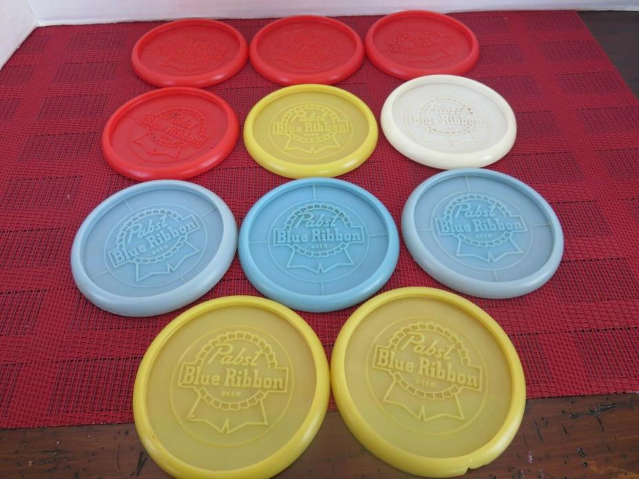Vintage Pabst Blue  Ribbon Beer Plastic Coasters  50's 60's  Lot of 9   3/25