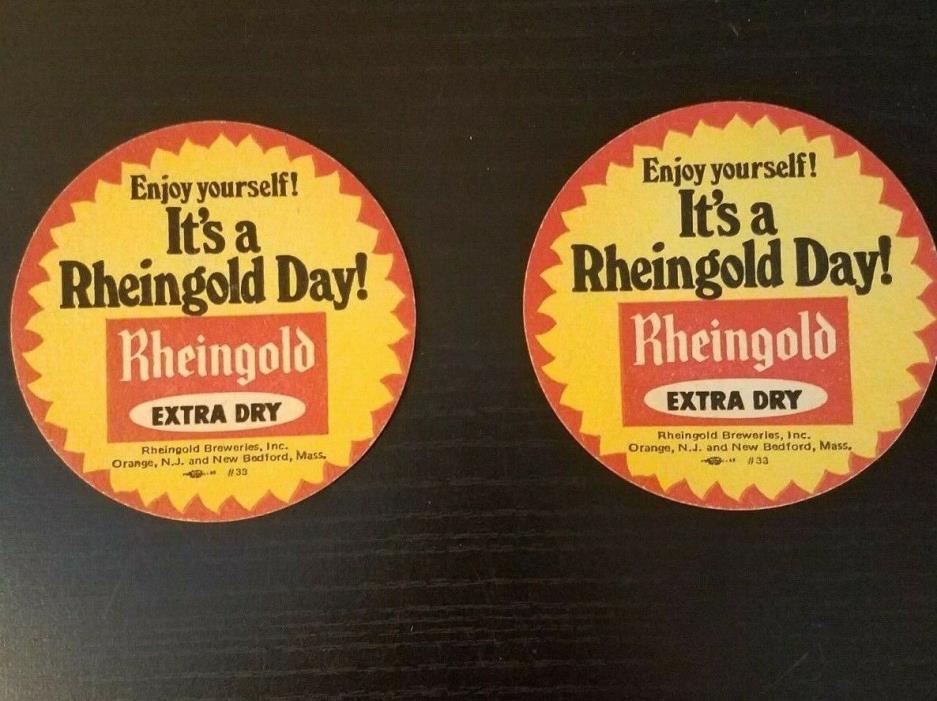 RARE  VINTAGE RHEINGOLD BEER COASTER SET OF 2 EXTRA DRY BEER It's Rheingold Day!