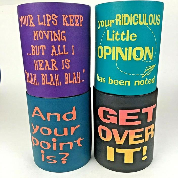 Beer Can Coozie Soda Koozie Cooler Insulator Funny Humorous Set of Four (4)