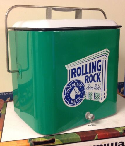 Vintage 1950's Steel Rolling Rock Beer Cooler Ice Chest W/Bottle Opener On Side!