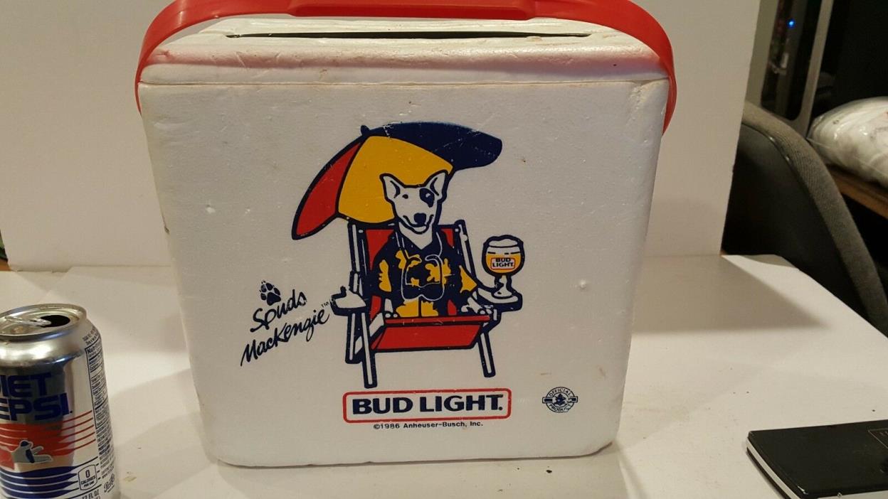 VINTAGE SPUDS MACKENZIE BUD LIGHT STYROFOAM COOLER WITH HANDLE